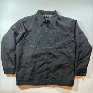 Vintage “No Fear” Black Skull Design Bomber Jacket, Mens Large